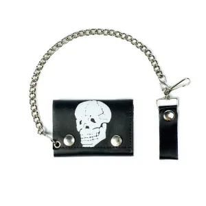 TC304-204  Tri-Fold Wallet w/ Chain- Bonehead Skull