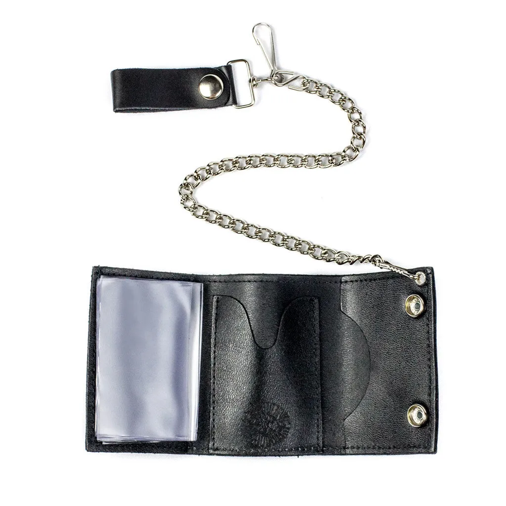 TC304-204  Tri-Fold Wallet w/ Chain- Bonehead Skull