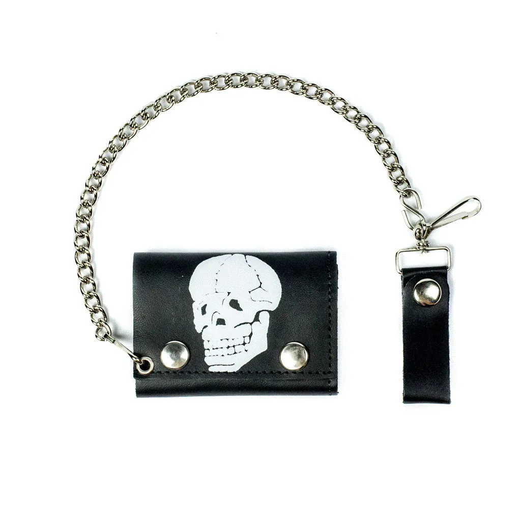 TC304-204  Tri-Fold Wallet w/ Chain- Bonehead Skull