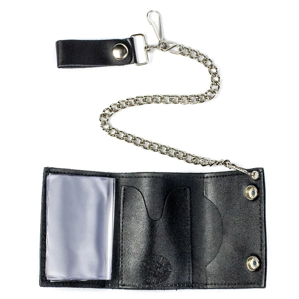 TC304-215  Tri-Fold Wallet w/ Chain- Multi-Skull & Bones