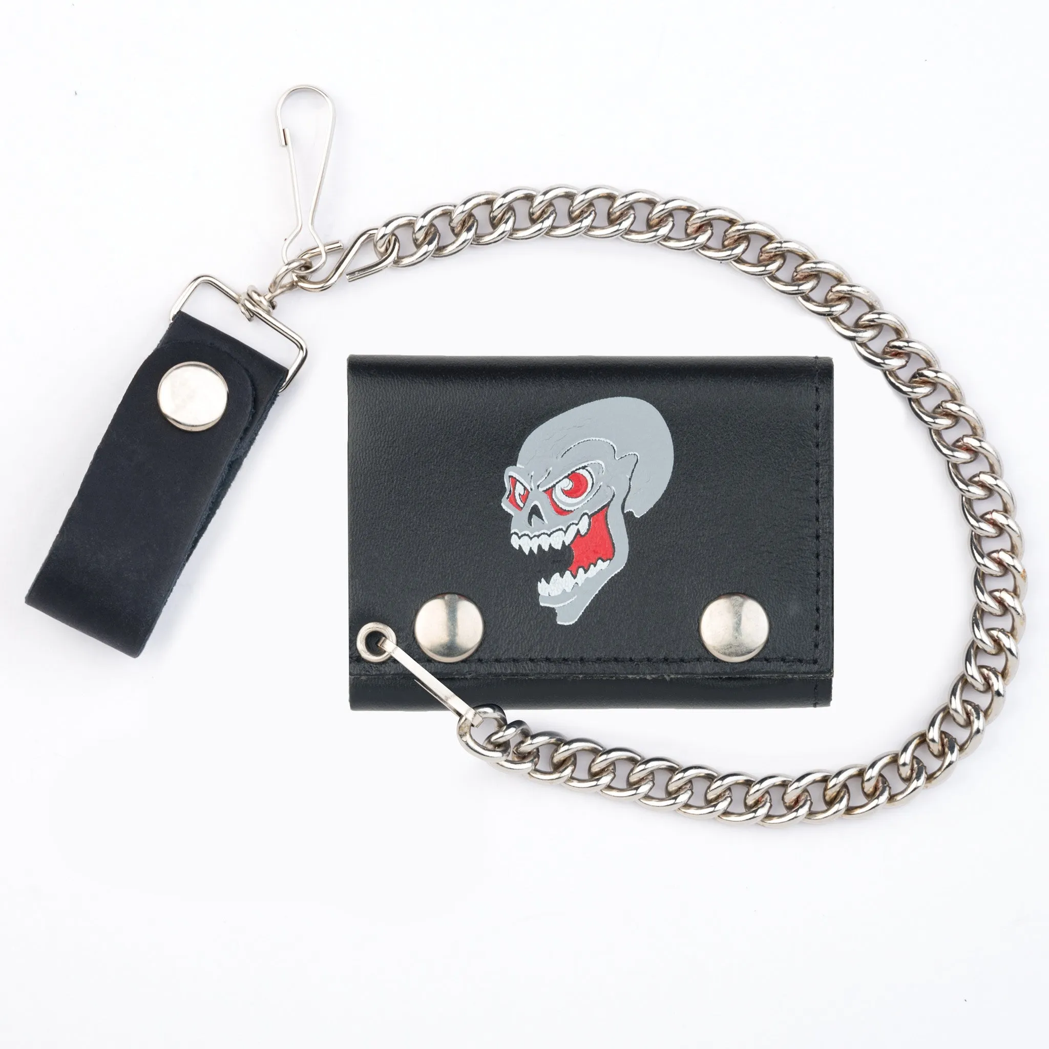 TC304CC-187  Tri-Fold Wallet W/ Chain- Laughing Skull