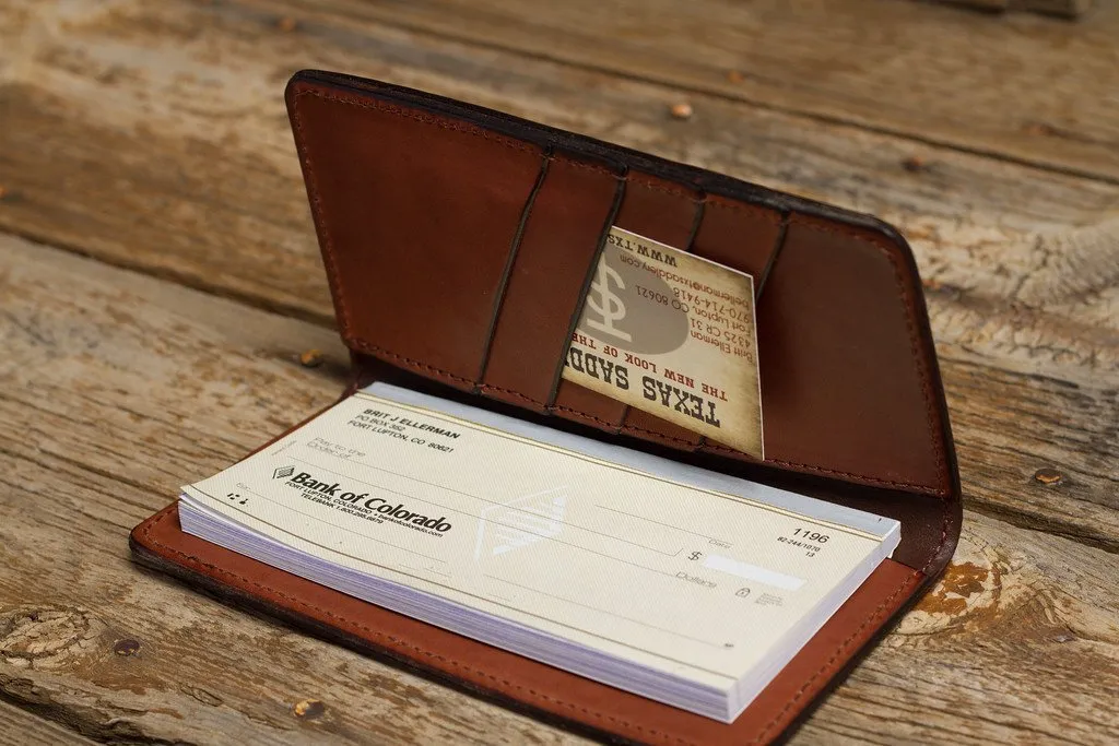 Texas Saddlery Saddle Tan Checkbook Cover with Spider Tooling