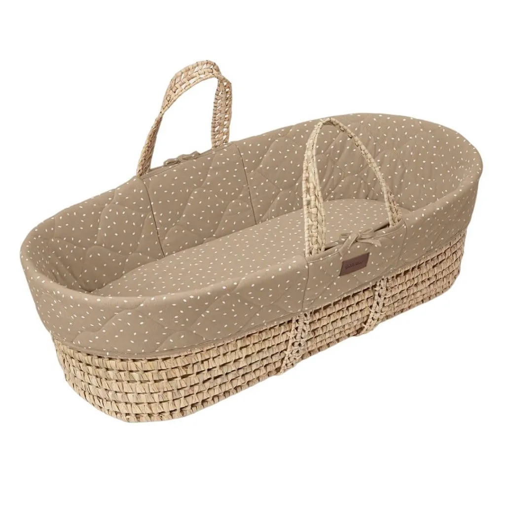 THE LITTLE GREEN SHEEP Quilted Moses Basket and Static Stand Bundle - Truffle Rice