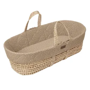 THE LITTLE GREEN SHEEP Quilted Moses Basket and Static Stand Bundle - Truffle Rice