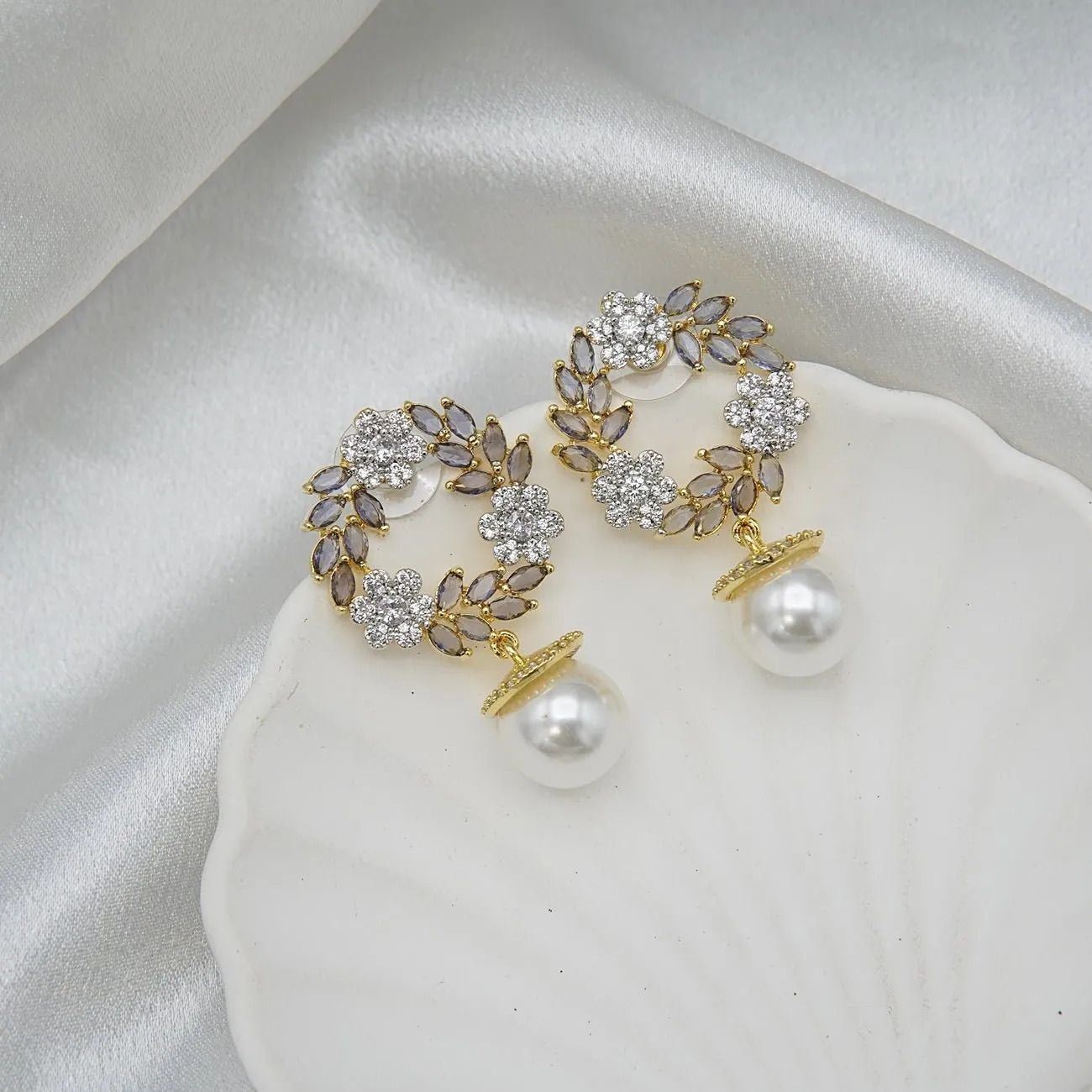 Two-Tone Cubic Zirconia Studded Earrings