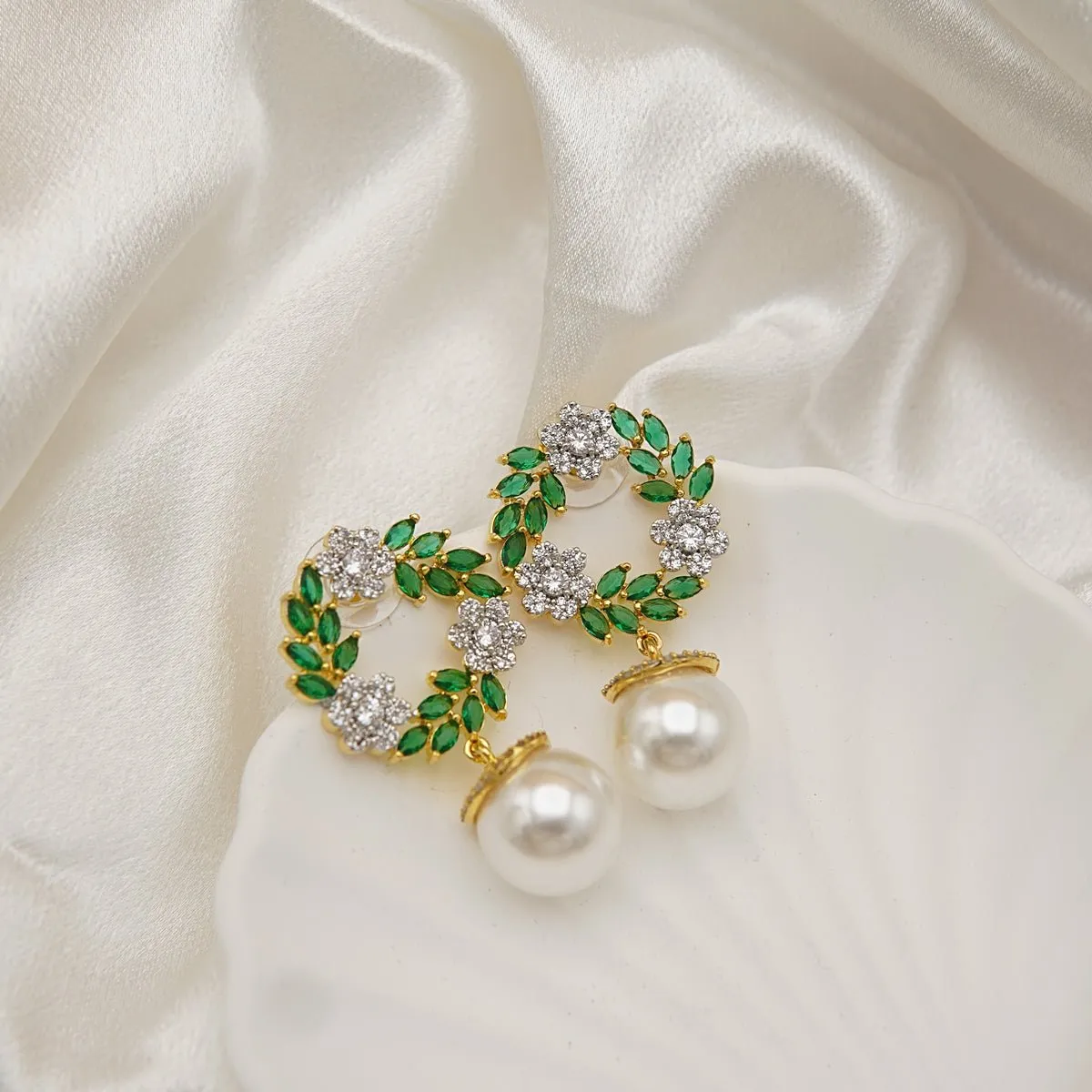 Two-Tone Cubic Zirconia Studded Earrings