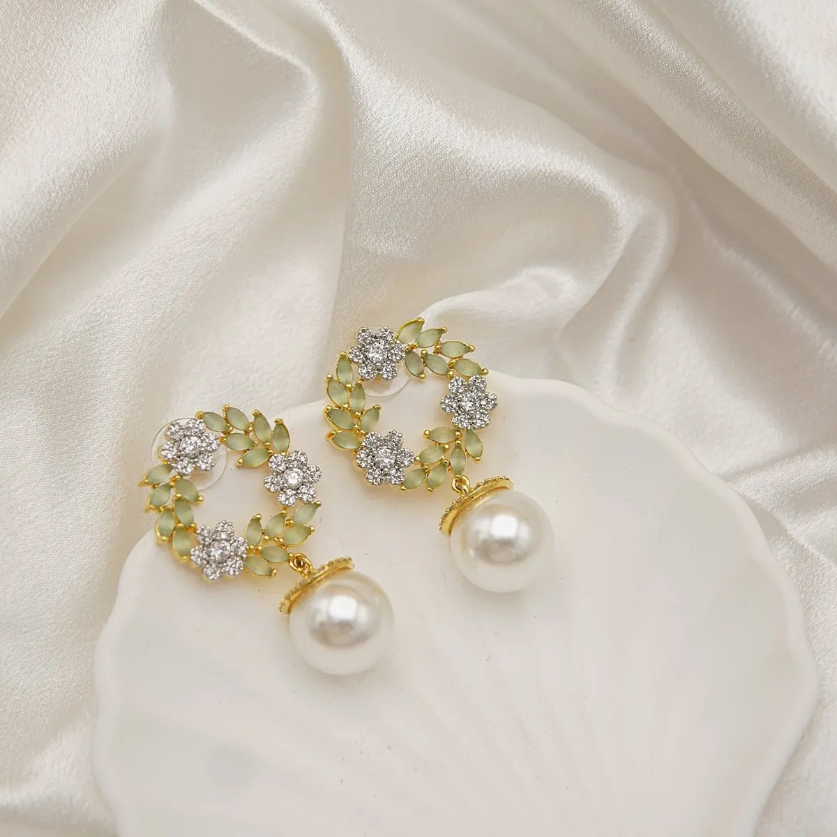 Two-Tone Cubic Zirconia Studded Earrings
