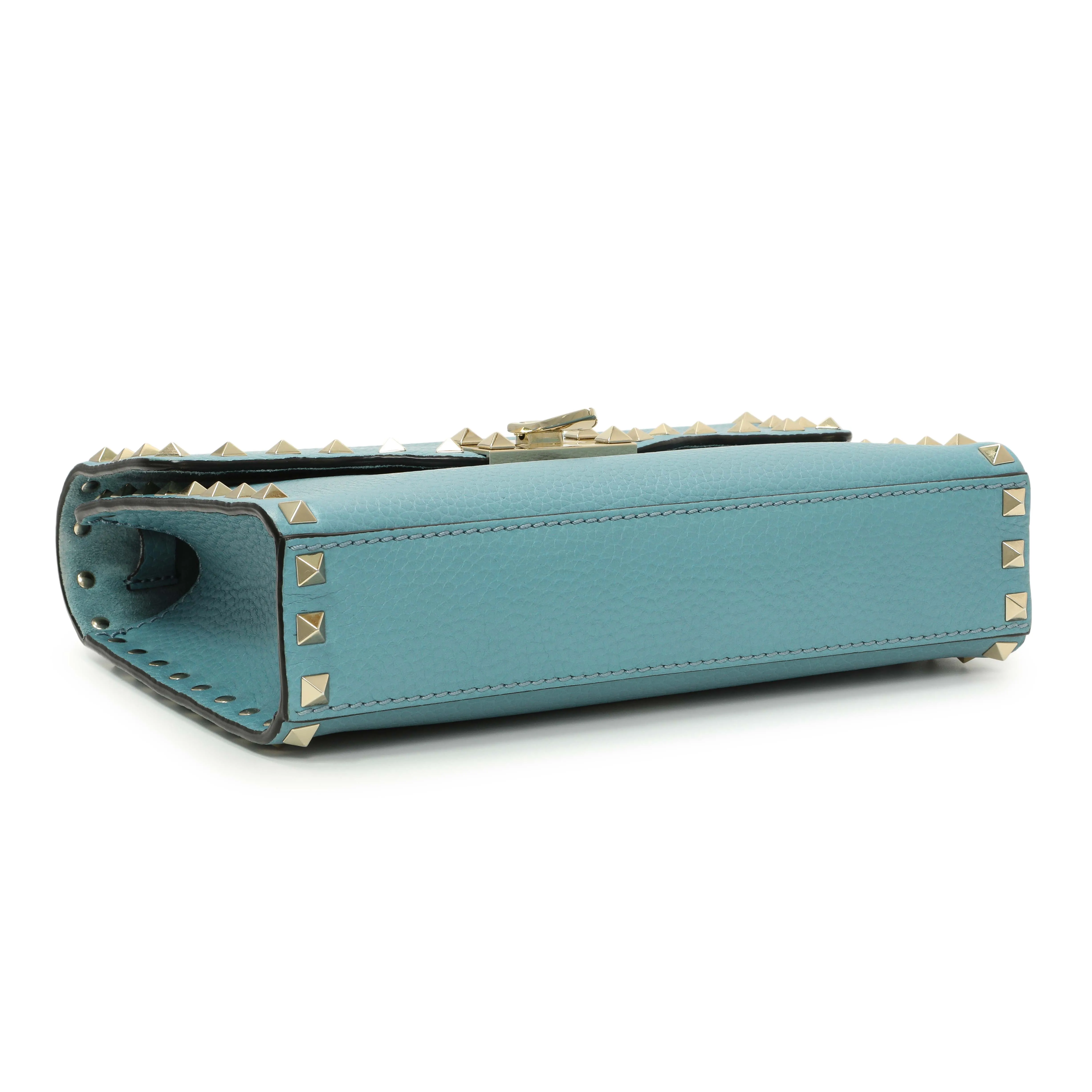 Valentino Blue Pebbled Calfskin Medium Rockstud Flip Lock Crossbody Bag