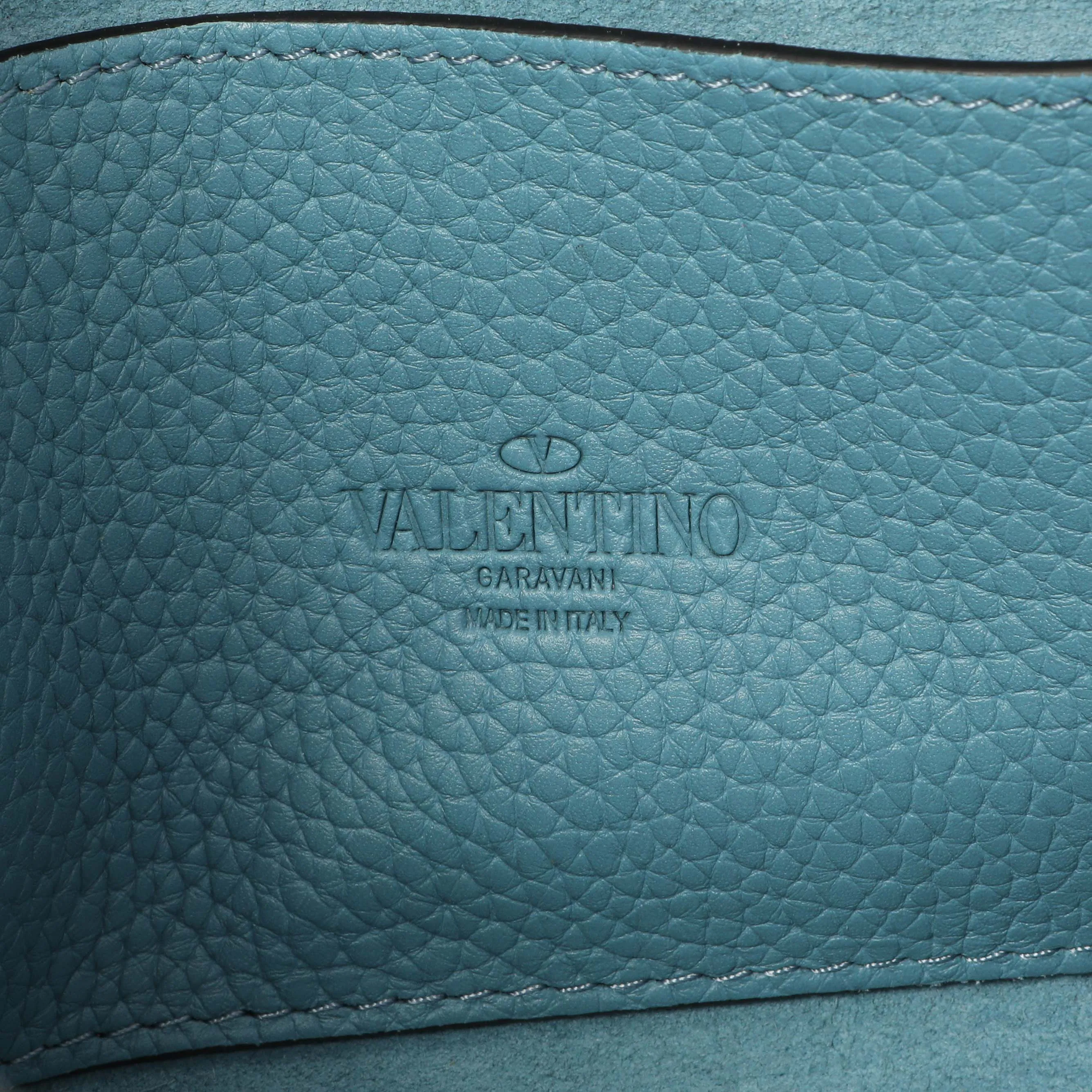 Valentino Blue Pebbled Calfskin Medium Rockstud Flip Lock Crossbody Bag