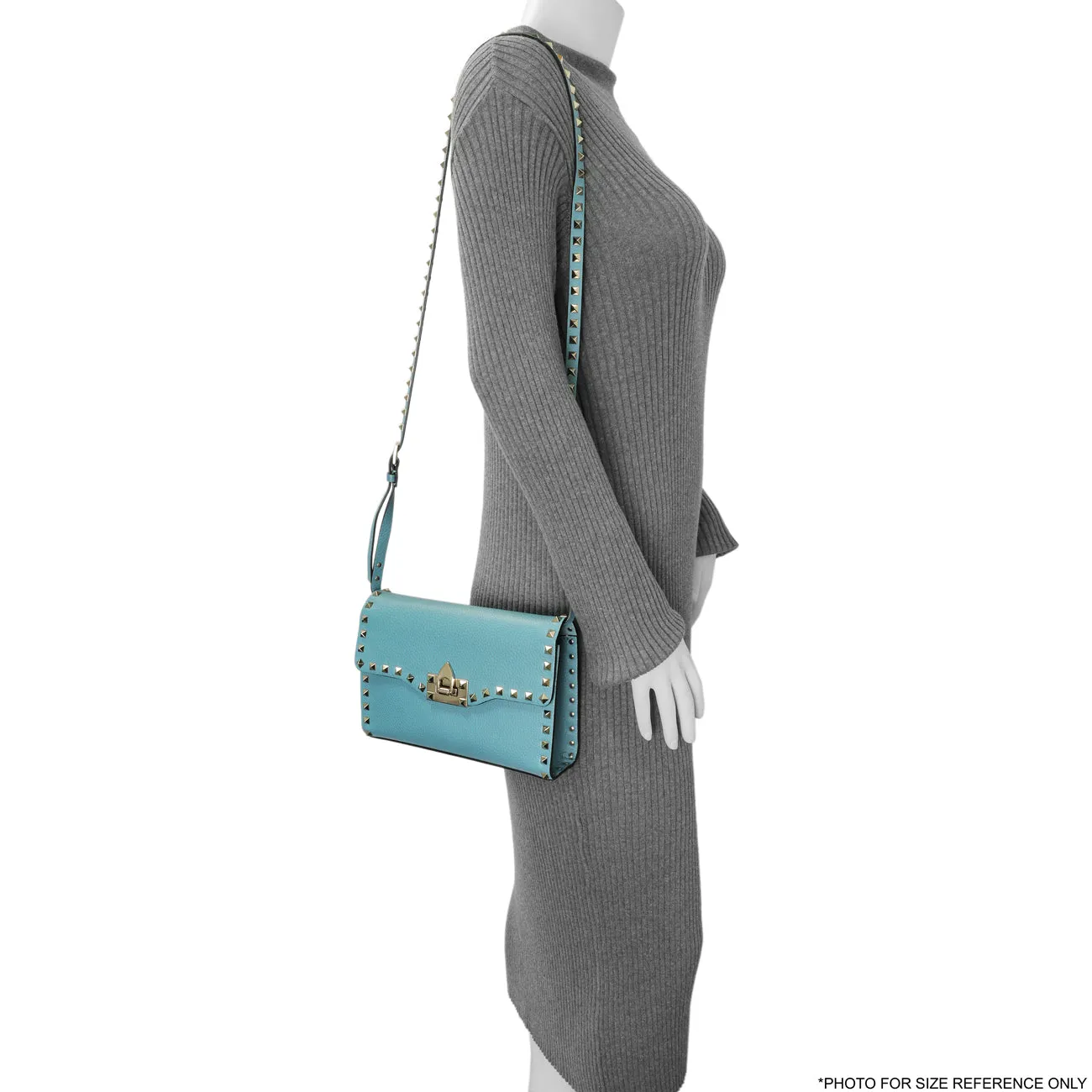 Valentino Blue Pebbled Calfskin Medium Rockstud Flip Lock Crossbody Bag