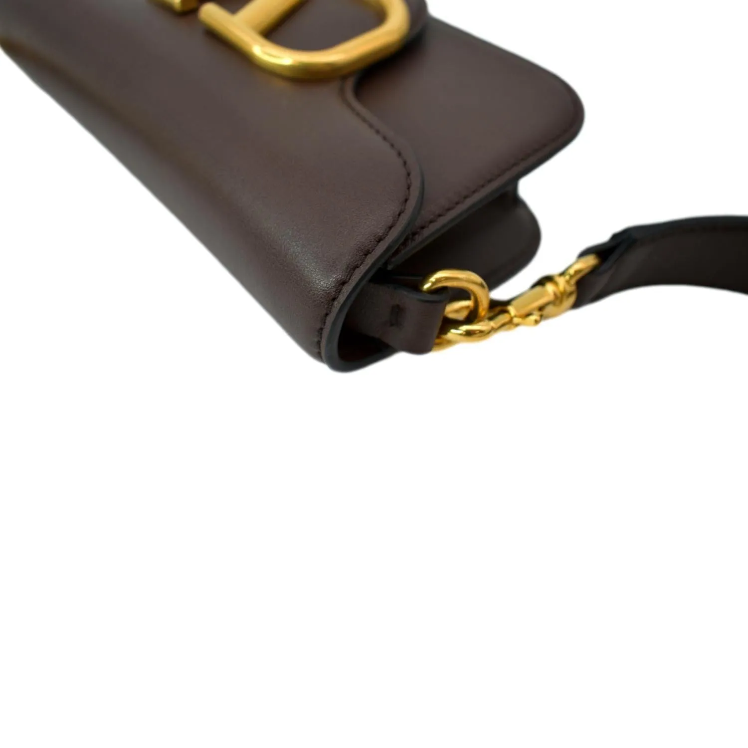 VALENTINO Loco V Logo Calfskin Leather Crossbody Bag Dark Brown