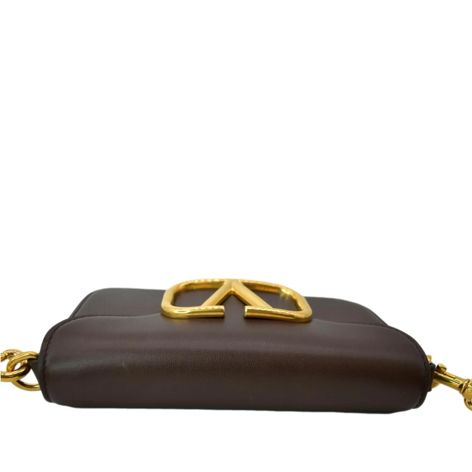 VALENTINO Loco V Logo Calfskin Leather Crossbody Bag Dark Brown