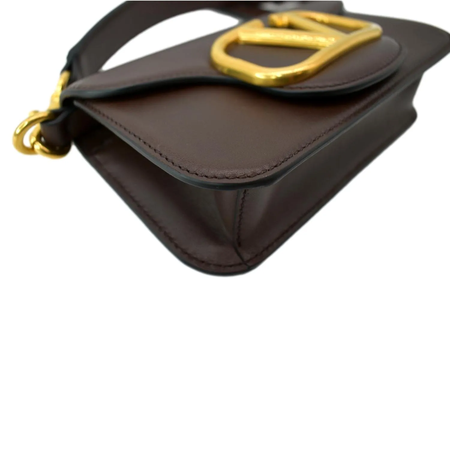 VALENTINO Loco V Logo Calfskin Leather Crossbody Bag Dark Brown