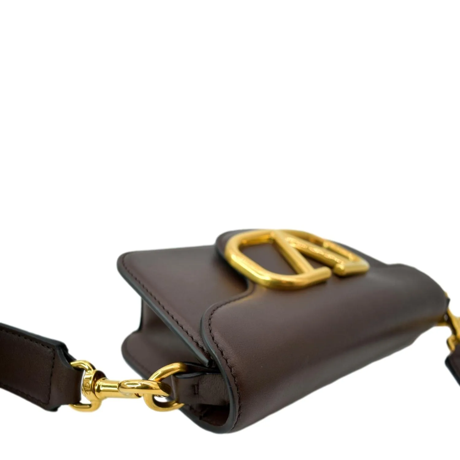 VALENTINO Loco V Logo Calfskin Leather Crossbody Bag Dark Brown