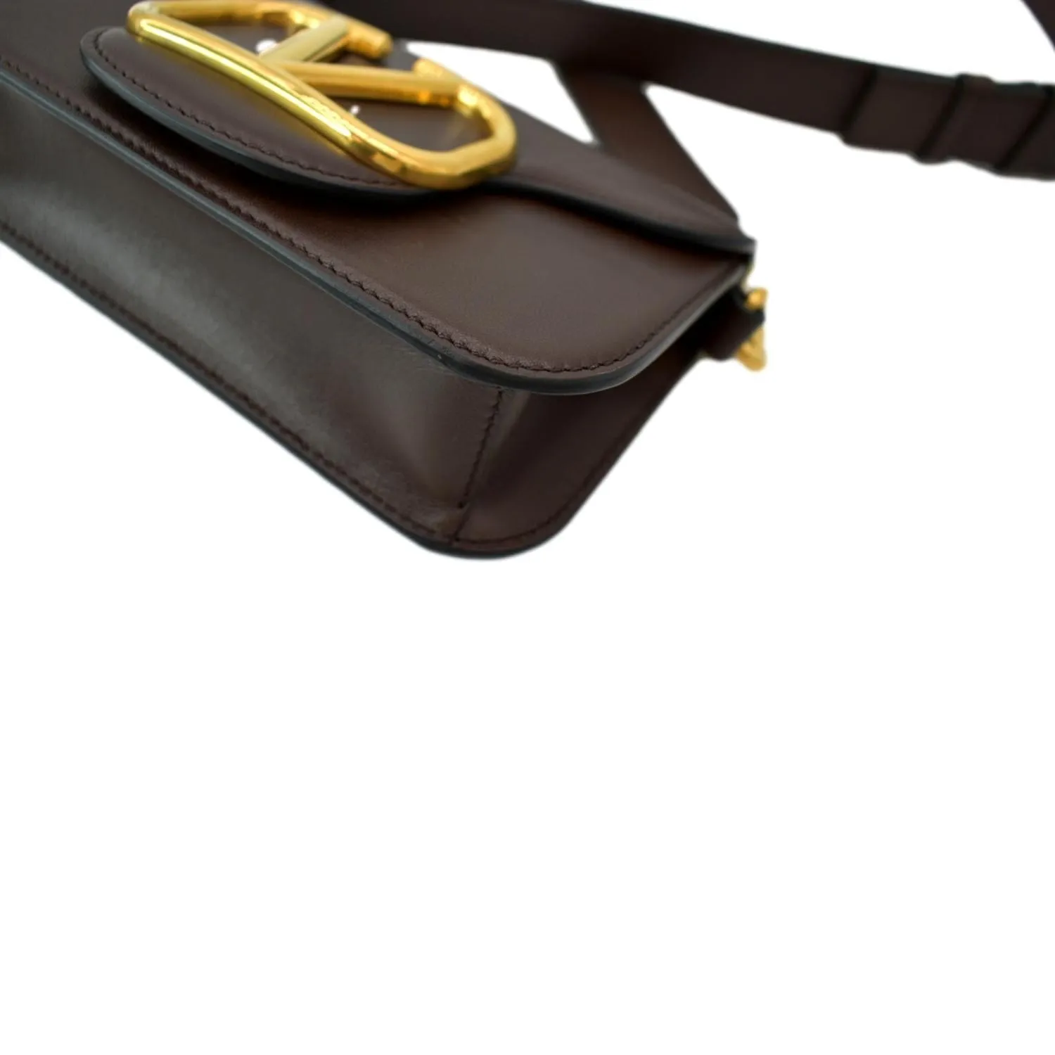 VALENTINO Loco V Logo Calfskin Leather Crossbody Bag Dark Brown