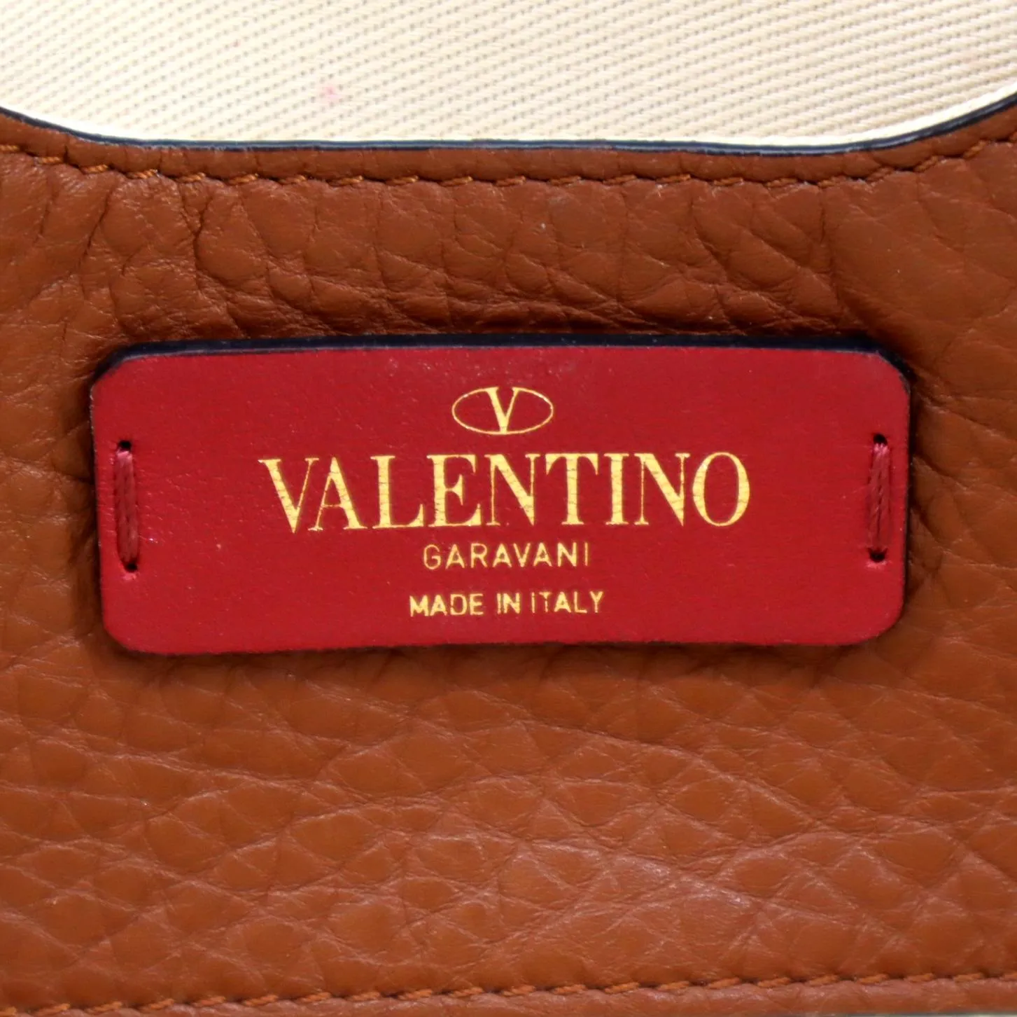 VALENTINO Rockstud Leather Crossbody Belt Bag Bright Cognac