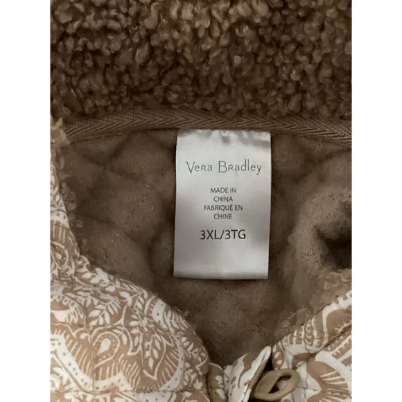 Vera Bradley Tan Sherpa Fleece Pullover Knit Jacket Quilted Women's 3XL