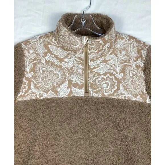 Vera Bradley Tan Sherpa Fleece Pullover Knit Jacket Quilted Women's 3XL