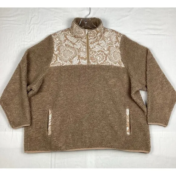 Vera Bradley Tan Sherpa Fleece Pullover Knit Jacket Quilted Women's 3XL