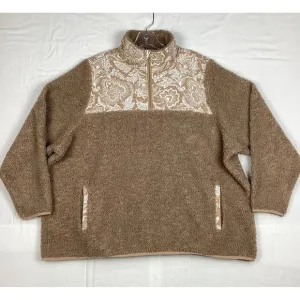 Vera Bradley Tan Sherpa Fleece Pullover Knit Jacket Quilted Women's 3XL