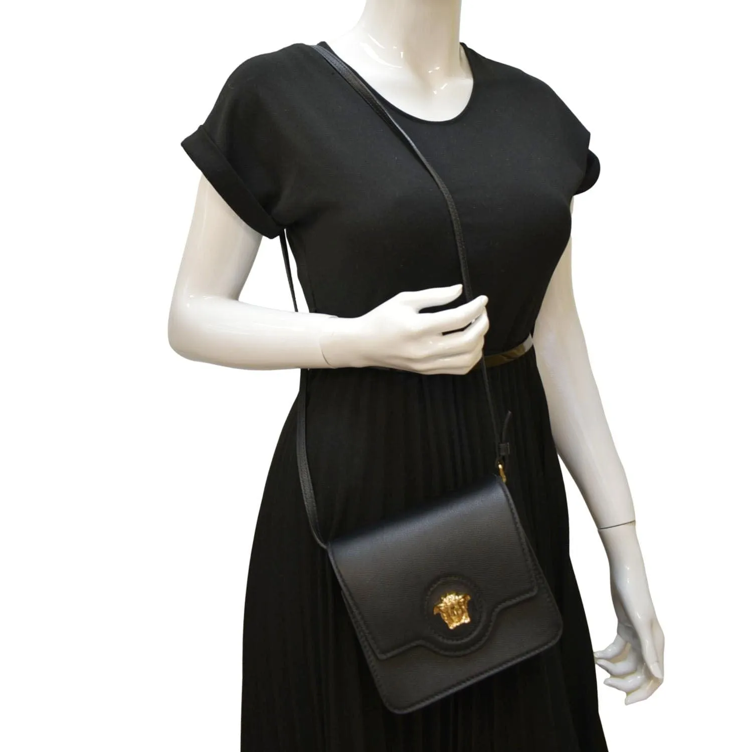 VERSACE La Medusa Leather Shoulder Bag Black