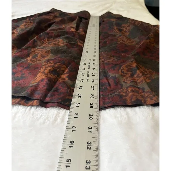 Vintage Jeanne Marc Floral A-Line Midi Skirt Medium Quilted Waistband Brown Rust