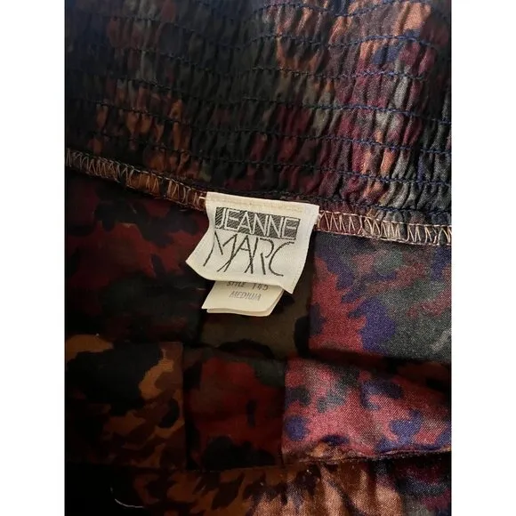 Vintage Jeanne Marc Floral A-Line Midi Skirt Medium Quilted Waistband Brown Rust