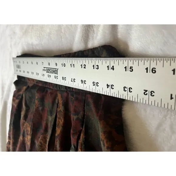 Vintage Jeanne Marc Floral A-Line Midi Skirt Medium Quilted Waistband Brown Rust
