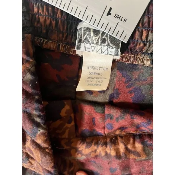 Vintage Jeanne Marc Floral A-Line Midi Skirt Medium Quilted Waistband Brown Rust