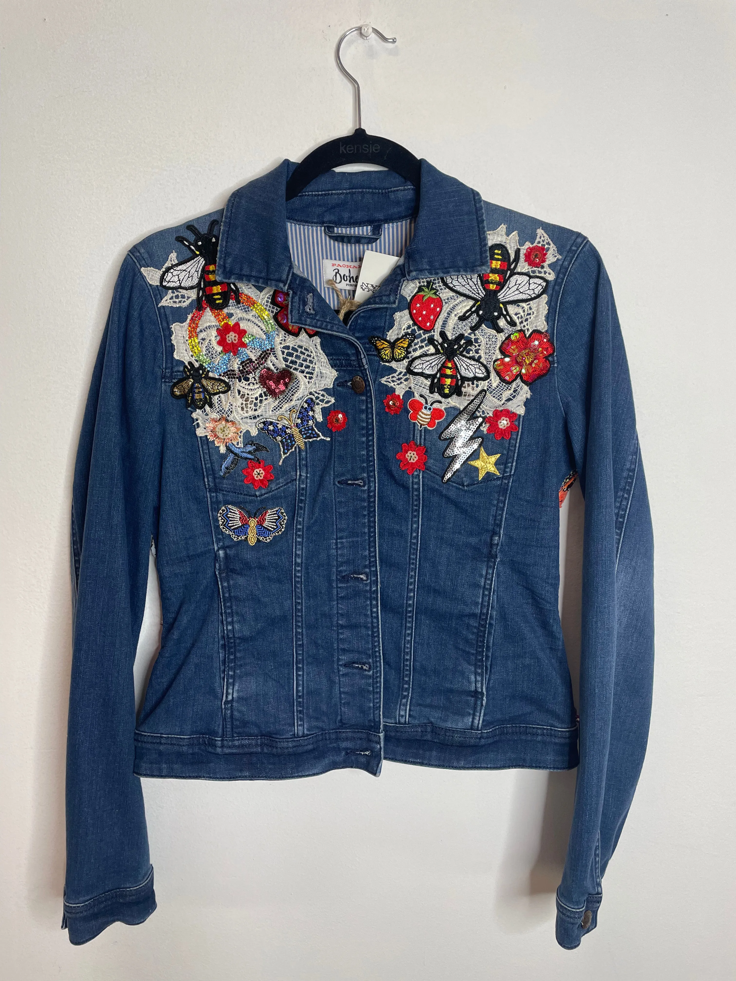 Vintage NAMO Zen Protected Evil Eye NOSTALGIA Denim Jacket
