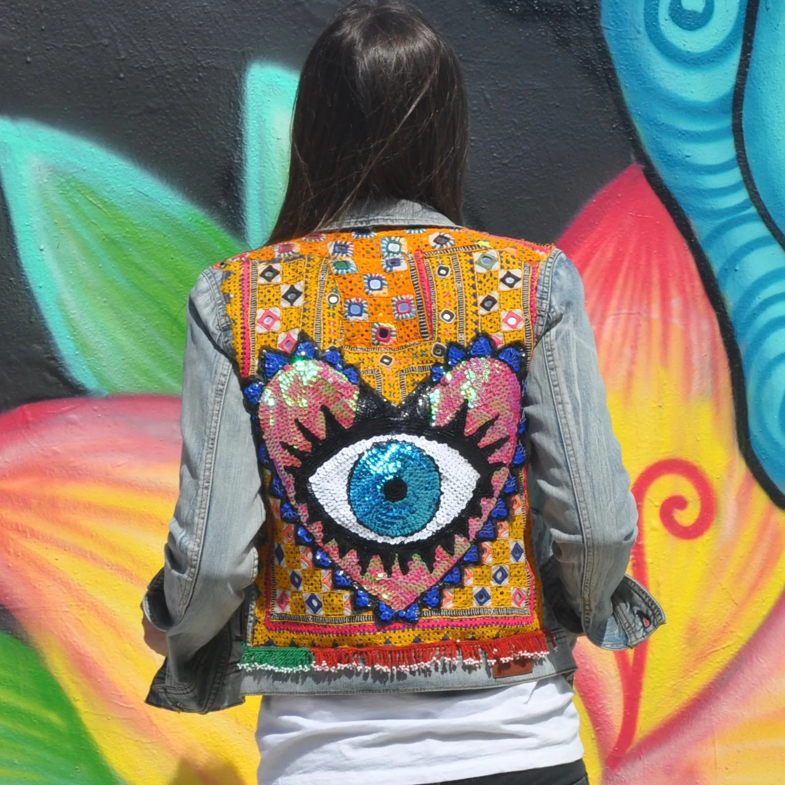 Vintage Protected Evil Eye Denim Jacket