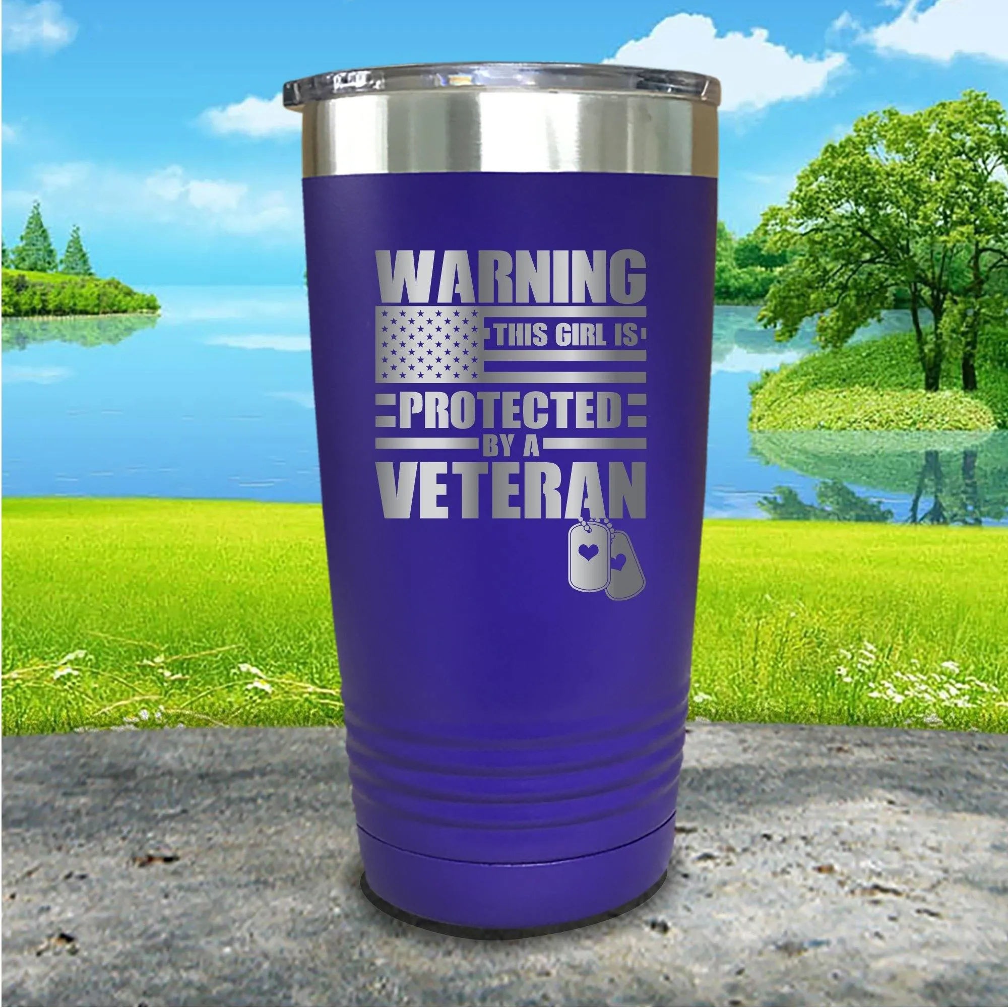 Warning Protected By Veteran Engraved Tumbler