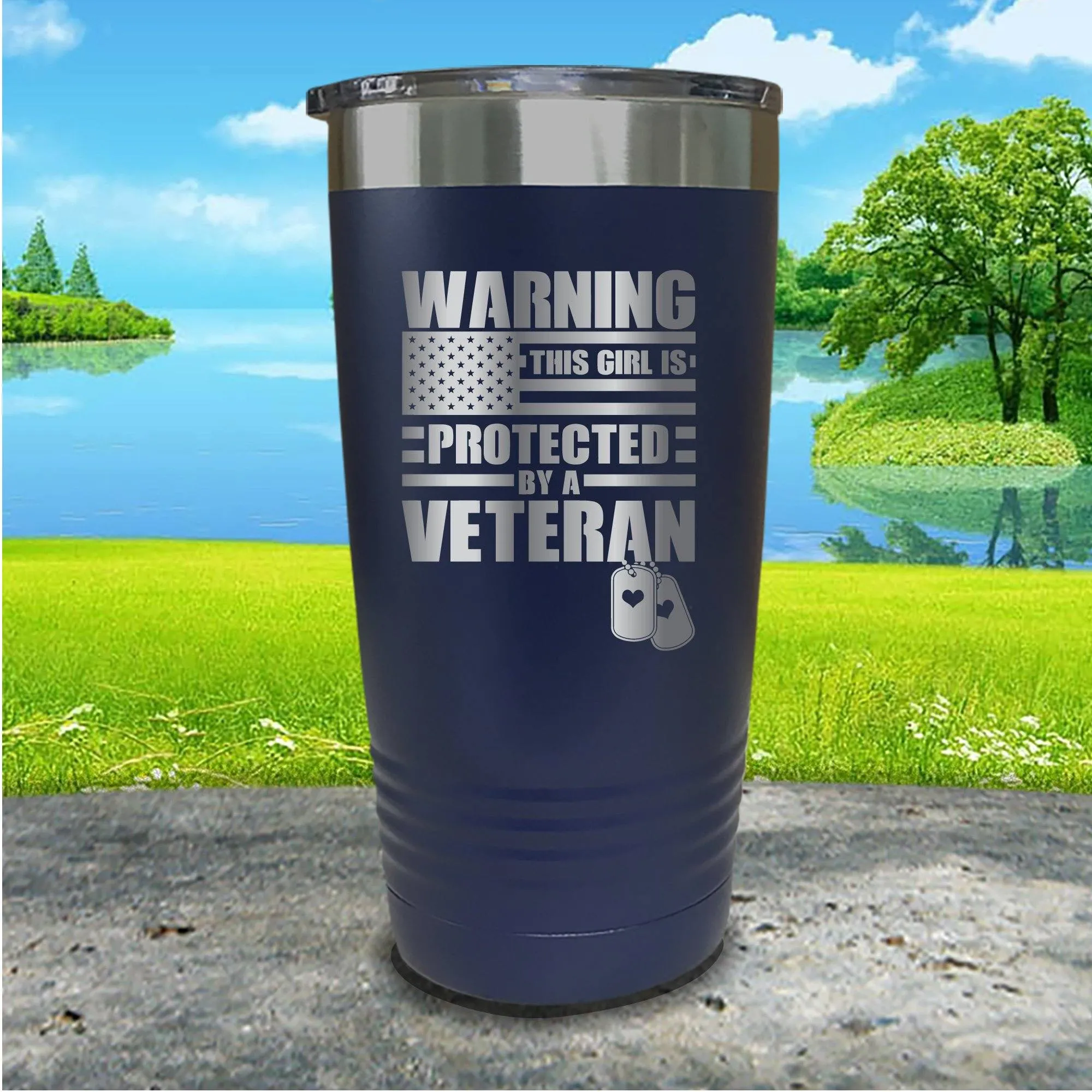 Warning Protected By Veteran Engraved Tumbler