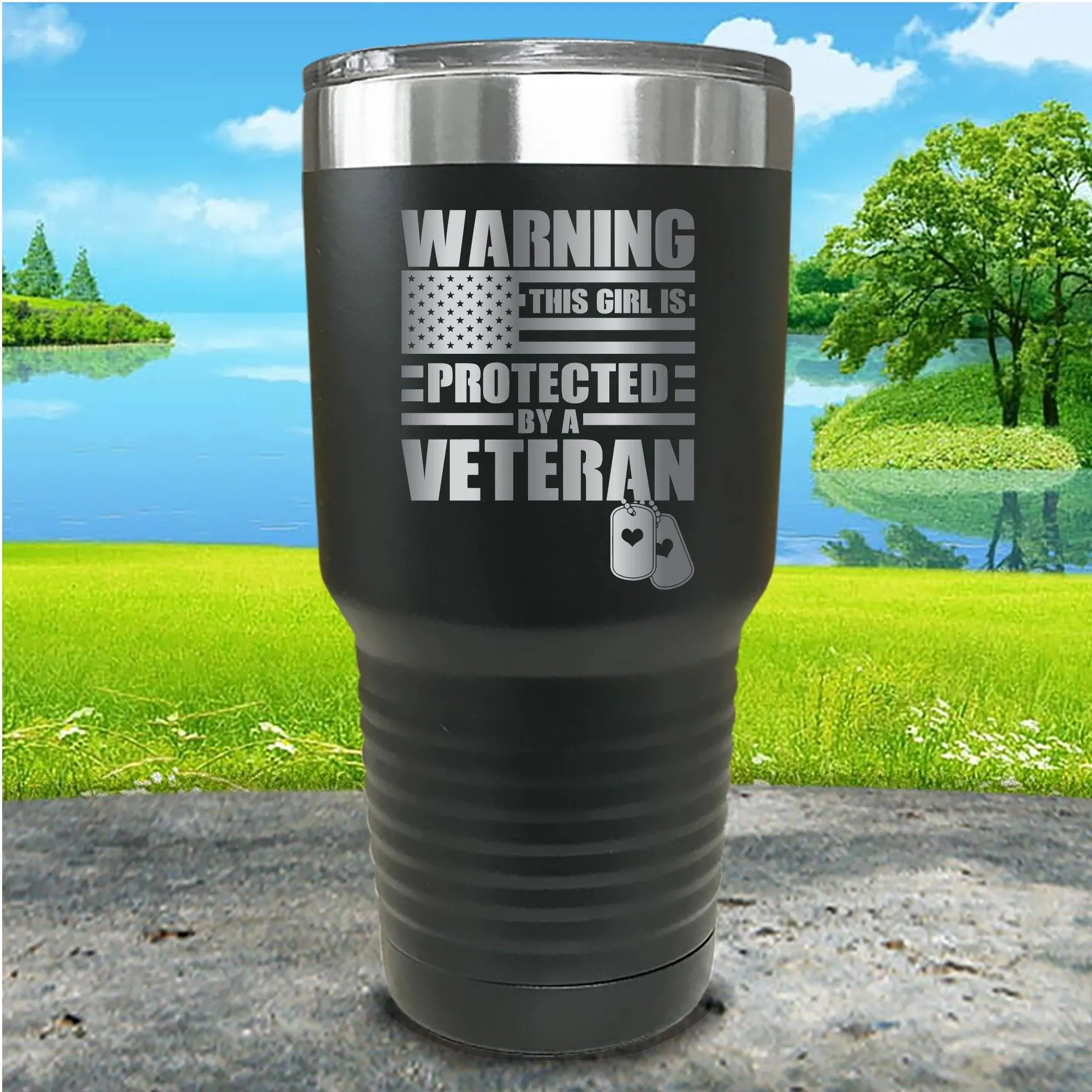 Warning Protected By Veteran Engraved Tumbler