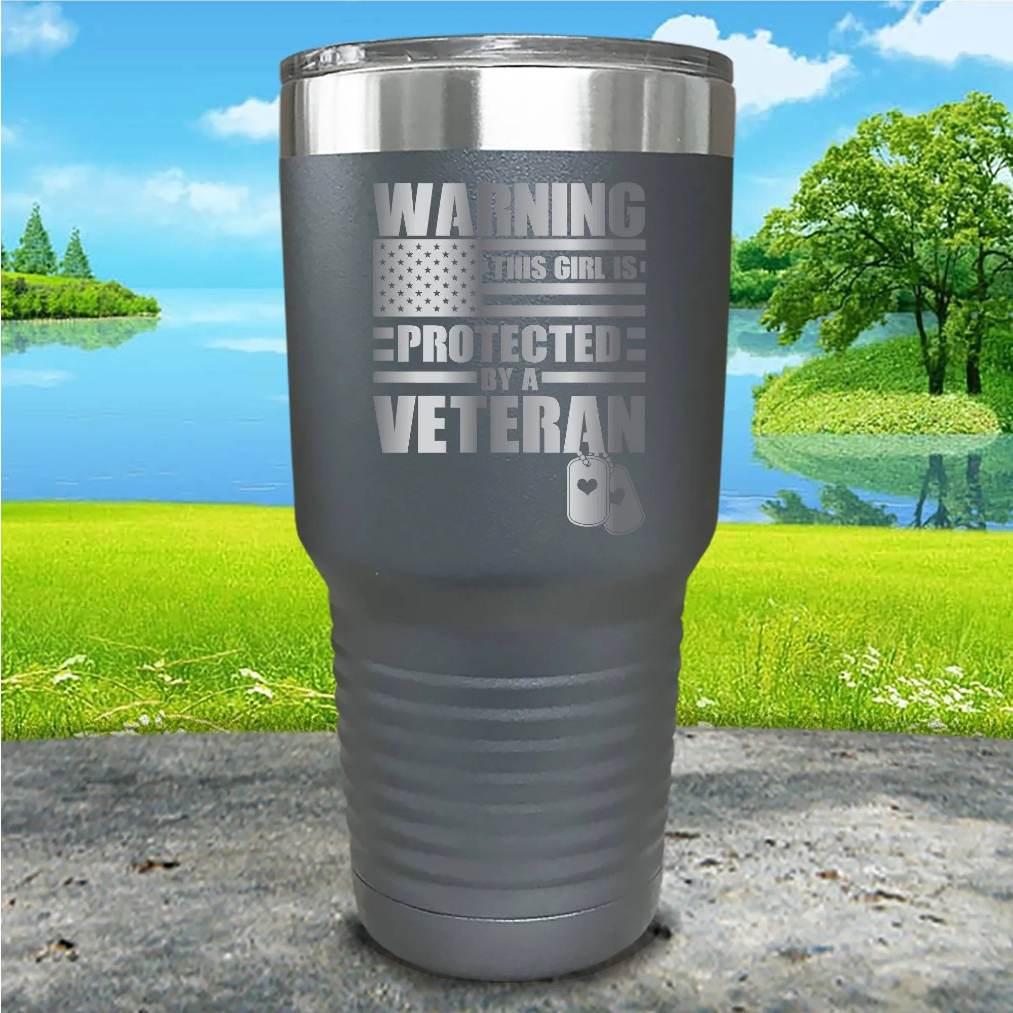 Warning Protected By Veteran Engraved Tumbler