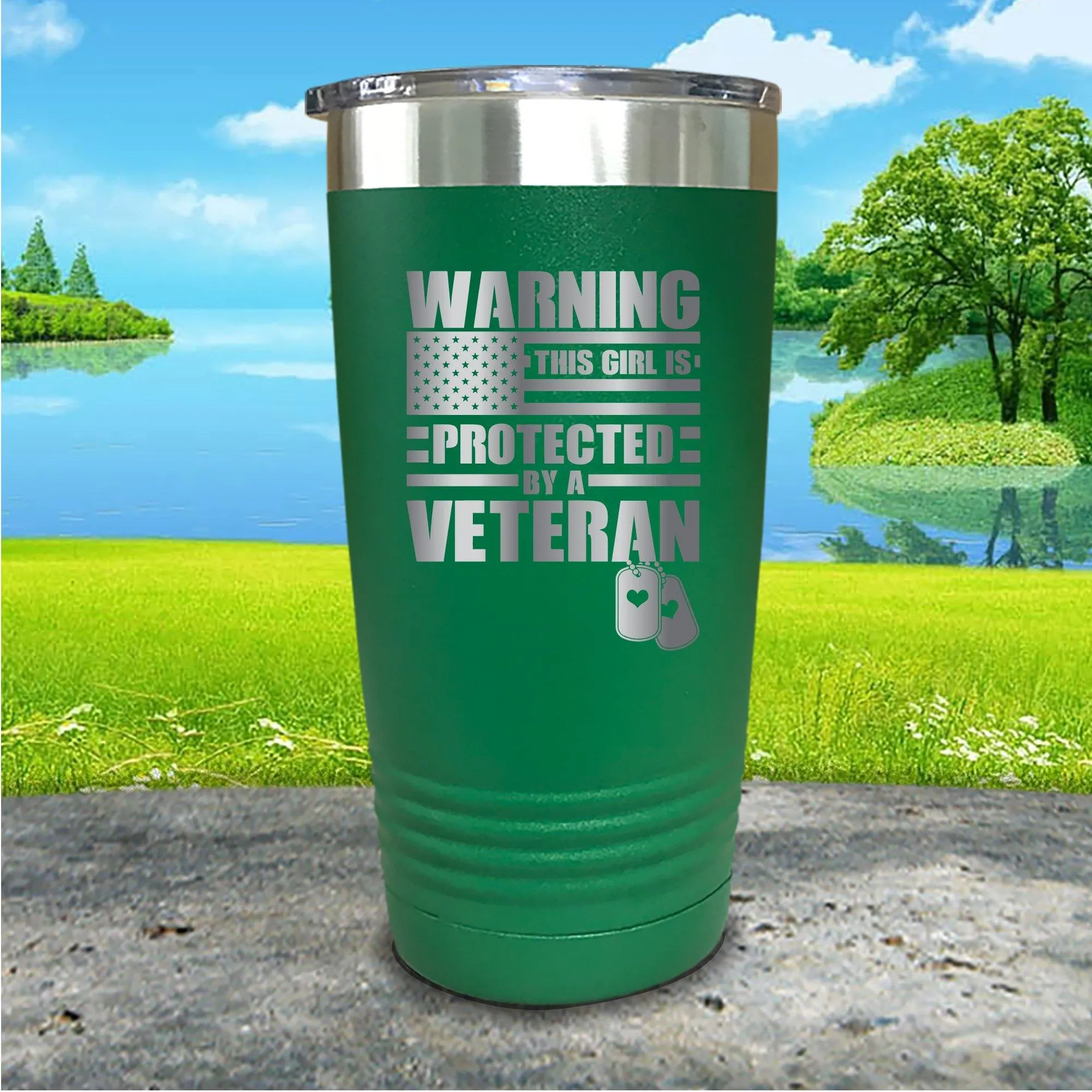 Warning Protected By Veteran Engraved Tumbler