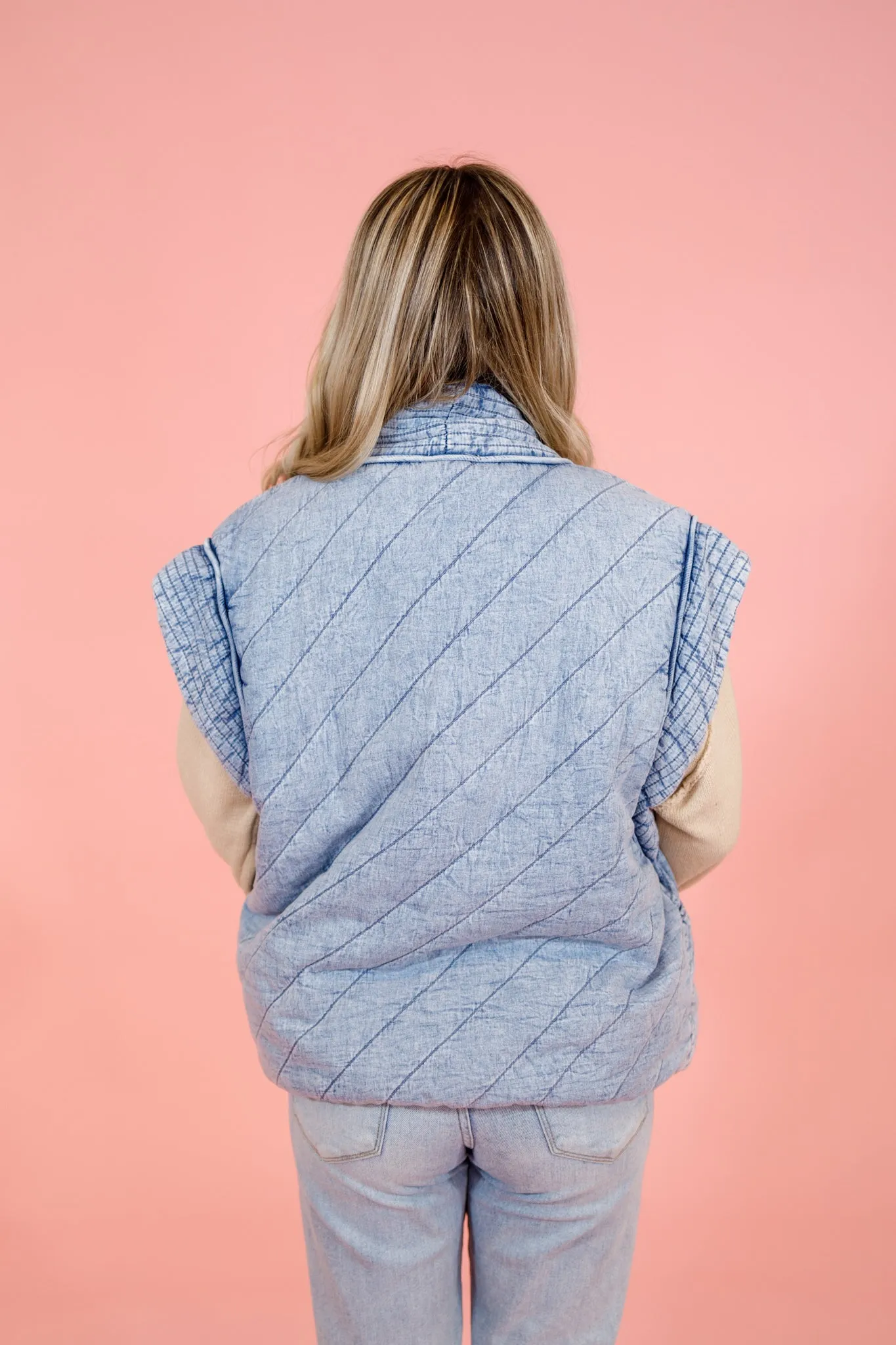 Washed Denim Quilted Vest
