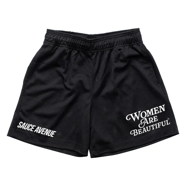 Women Are Beautiful (WH) | Black Mesh Shorts