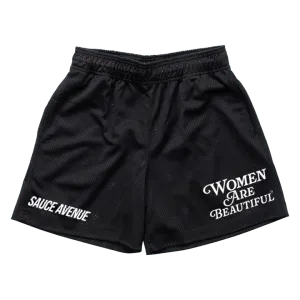 Women Are Beautiful (WH) | Black Mesh Shorts