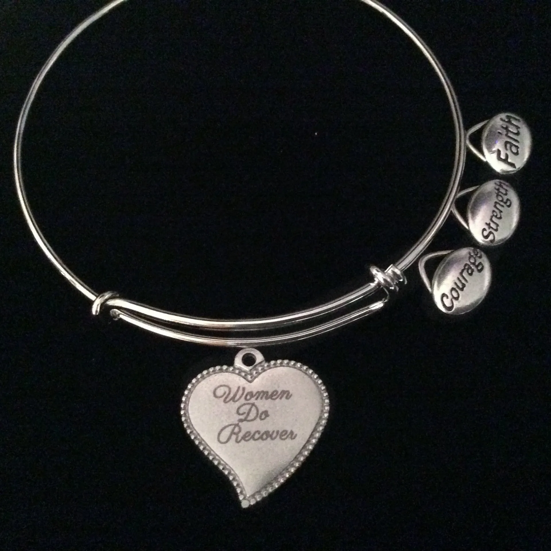 Women Do Recover Expandable Charm Bracelet Silver Adjustable Bangle Gift Faith Strength Courage