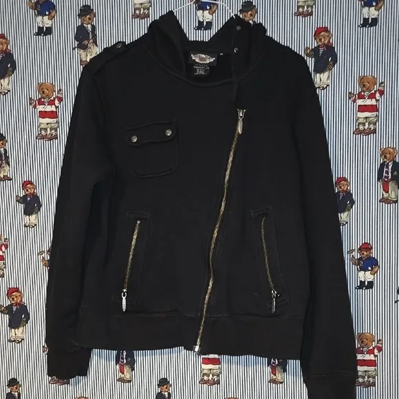 Womens Harley Davidson Bling Y2k Zip Black Jacket Studded hood Medium