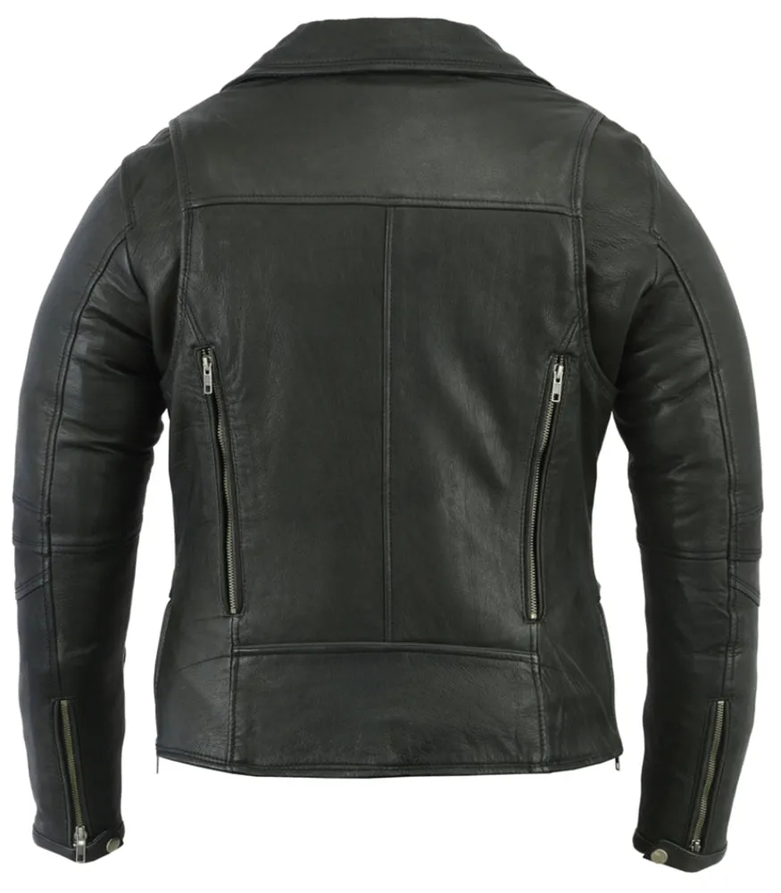 Women's Modern Longer  Beltless Motorcycle Leather Jacket –  Black