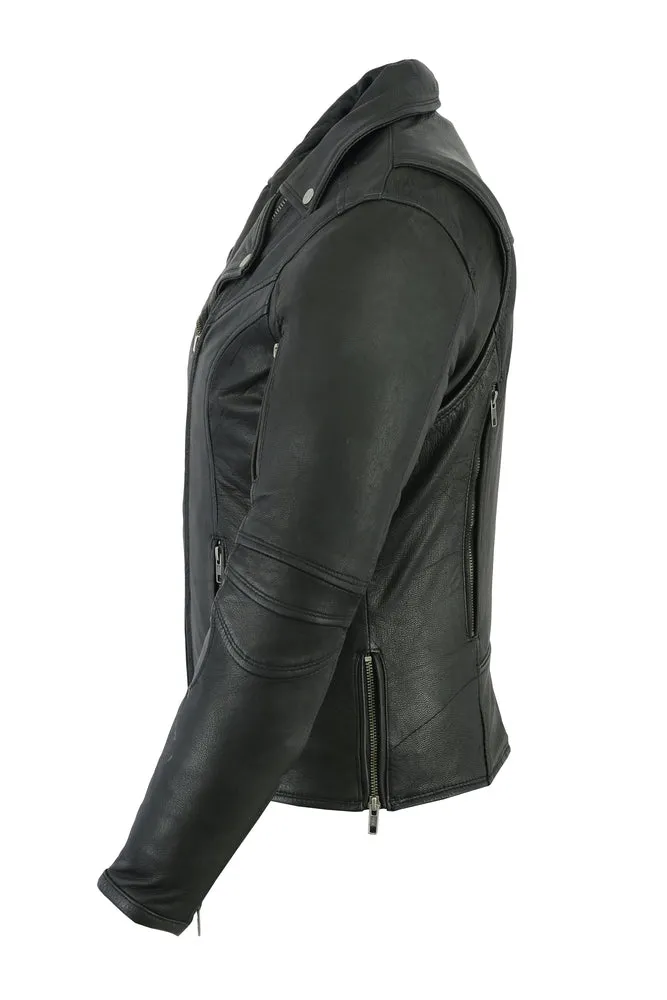 Women's Modern Longer  Beltless Motorcycle Leather Jacket –  Black