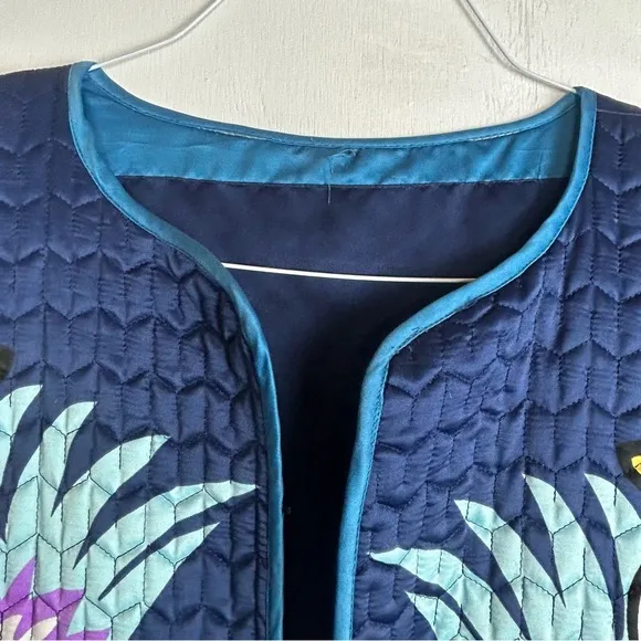 Women’s quilted coat red blue bird flower’s unique bright multi colorful design