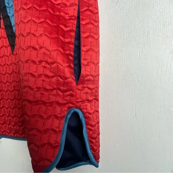 Women’s quilted coat red blue bird flower’s unique bright multi colorful design