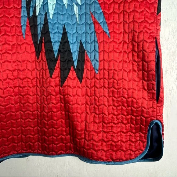 Women’s quilted coat red blue bird flower’s unique bright multi colorful design
