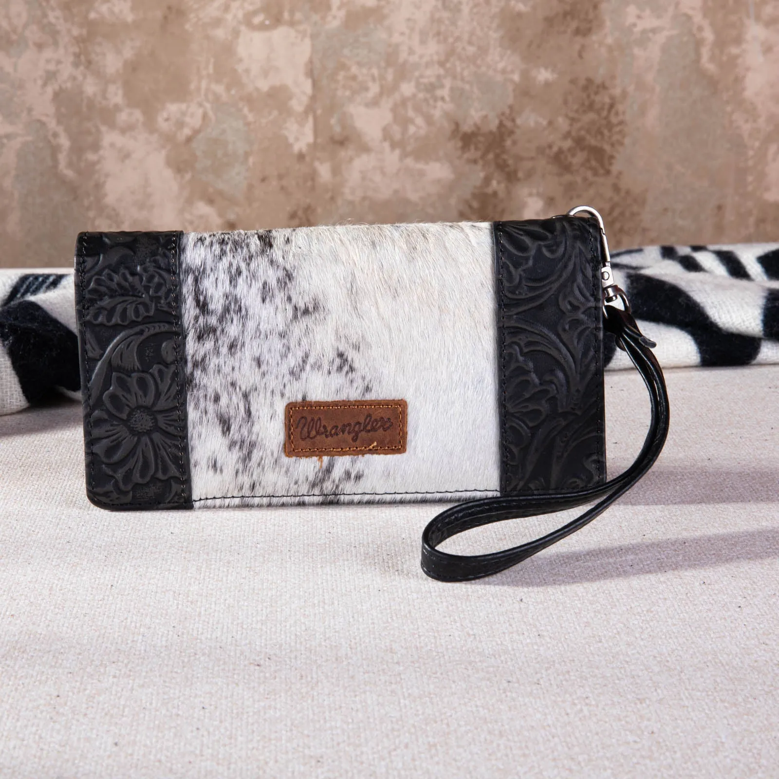 Wrangler Hair-on Cowhide Vintage Floral Wallet