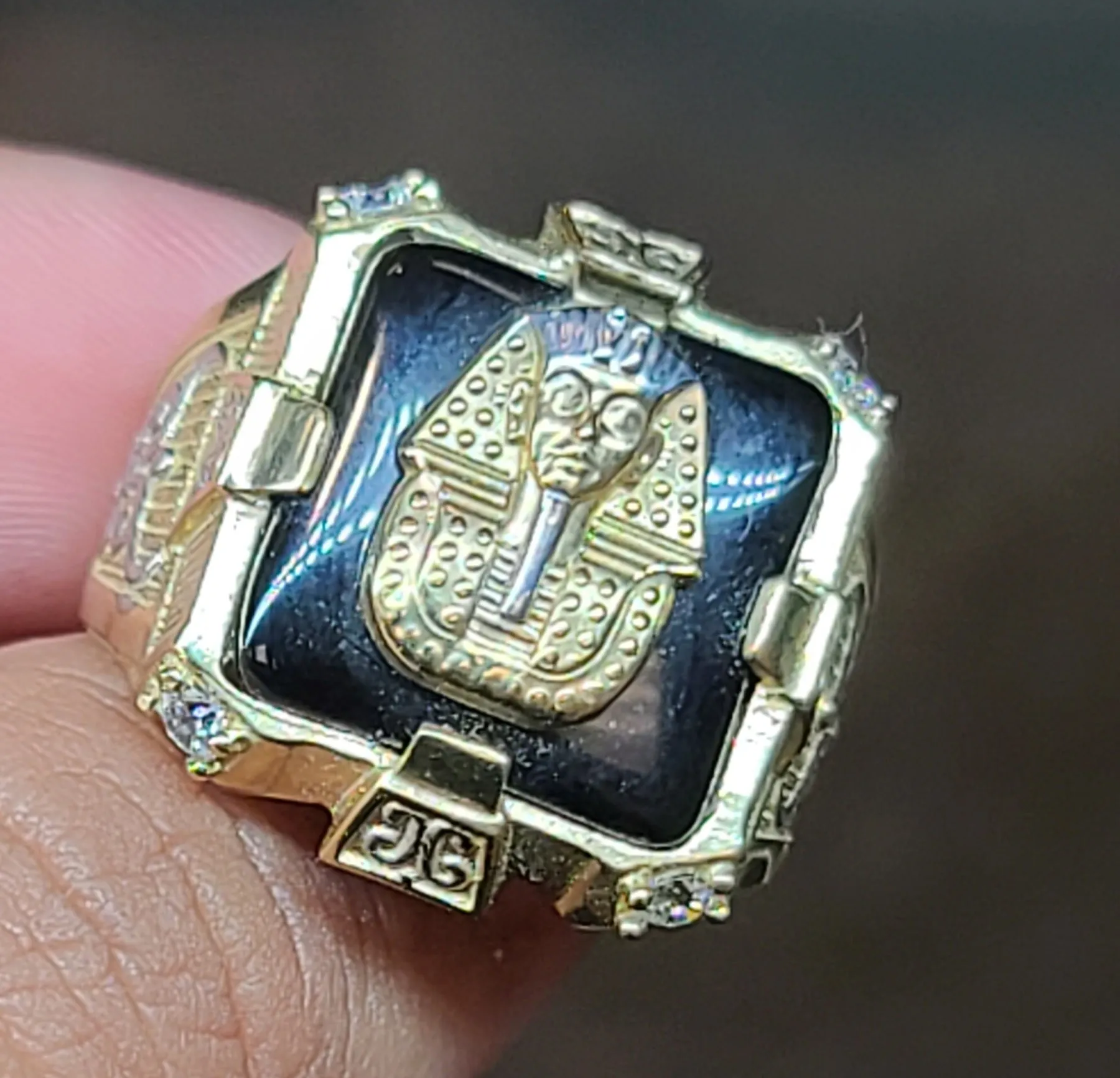 Yellow Gold Square Ring with Egyptian Tomb