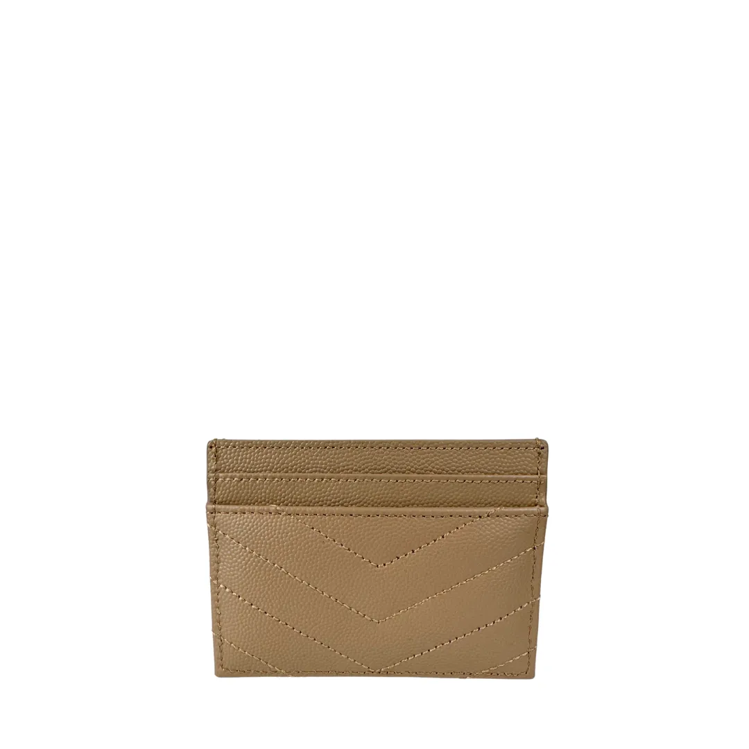 YSL Cassandre Grain de Poudre Leather Card Case - Beige