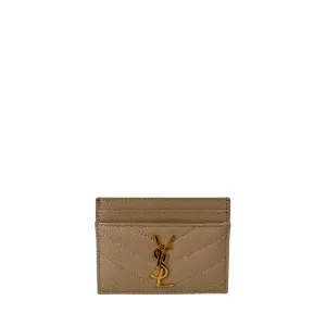 YSL Cassandre Grain de Poudre Leather Card Case - Beige